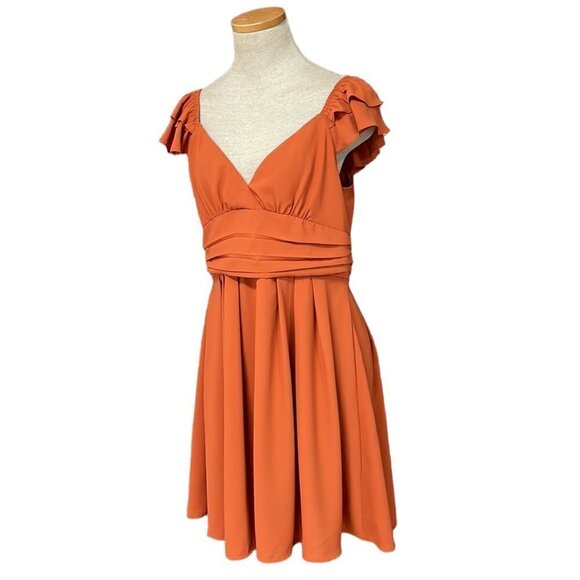 Mint Choco Just Right Rust Fit & Flare Dress Short Sleeve V-Neck Orange Size L - Picture 3 of 17